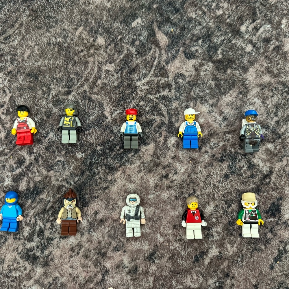 LEGO Minifigures Collection with Red, Blue, and Gray